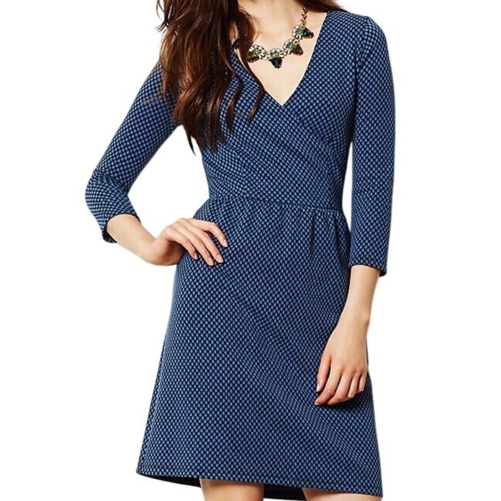NWT Anthropologie HD in Paris Blue Dotted Faux Wrap Dress Size Medium Preppy